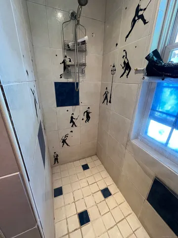 a bathroom with a bathtub and a shower