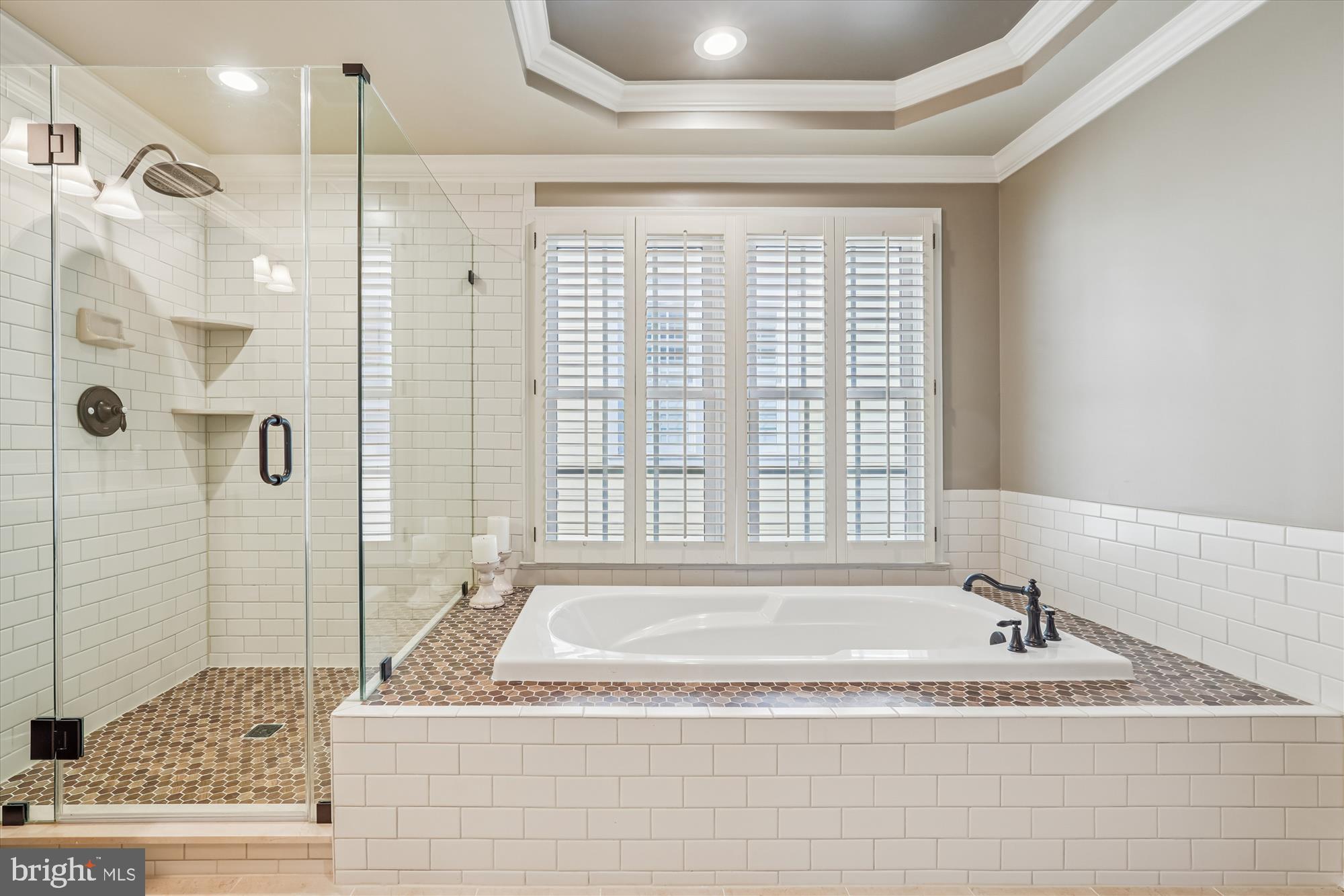 111 Lake Street Gaithersburg, MD 20878 - Photo 32 of 77 a spacious bathroom with a granite countertop tub and a shower