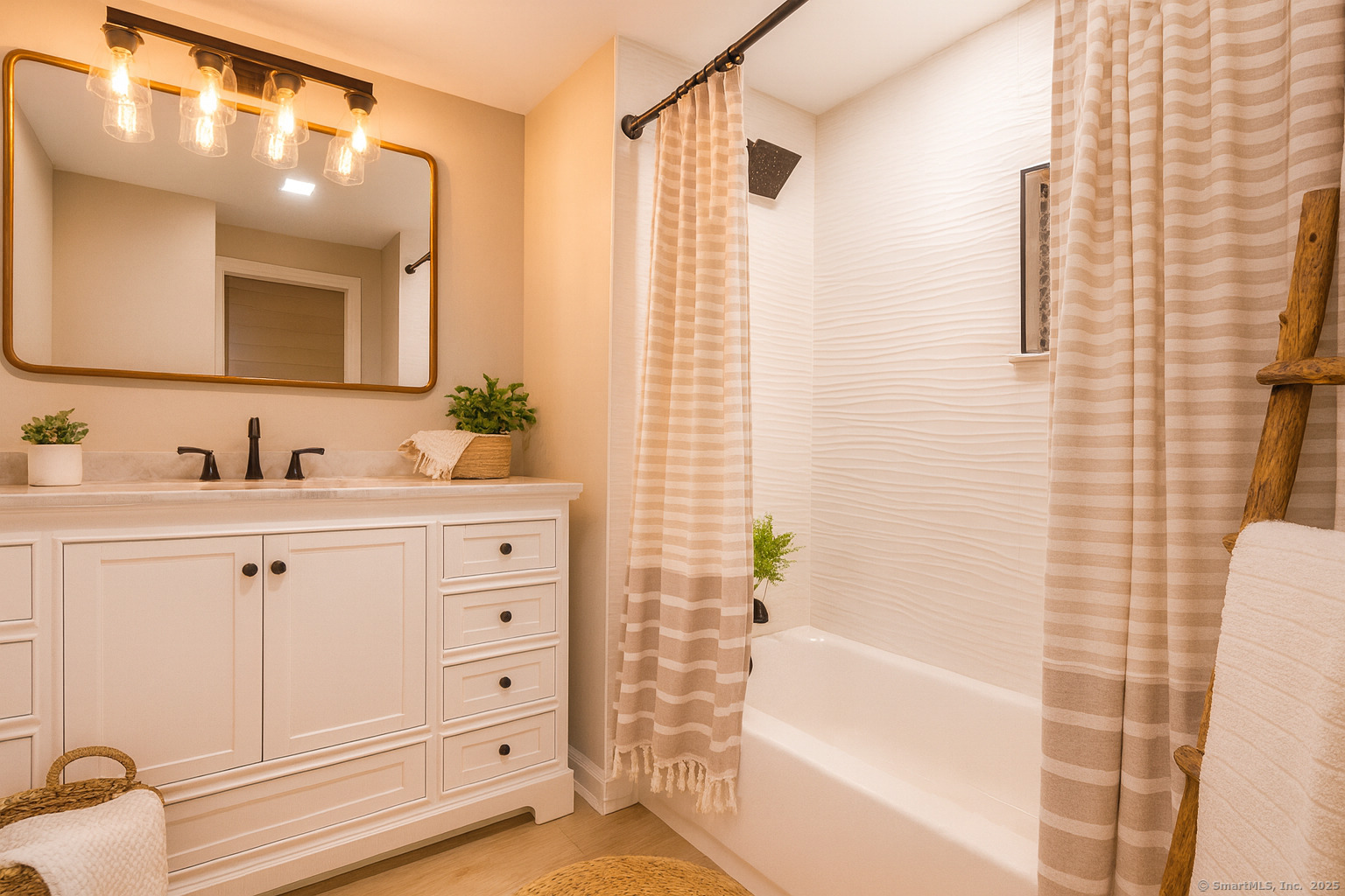 11 Pond Circle Road Westbrook, CT 06498 - Photo 3 of 15 a bathroom with a granite countertop sink a mirror a shower and a bathtub