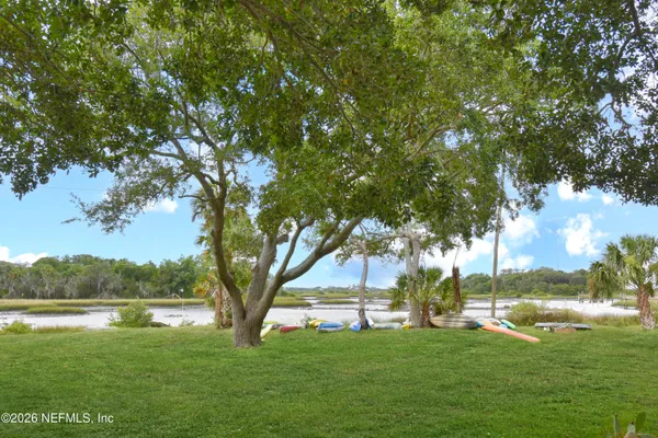 a view of a lake from a yard