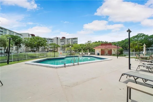 a view of a swimming pool and a yard