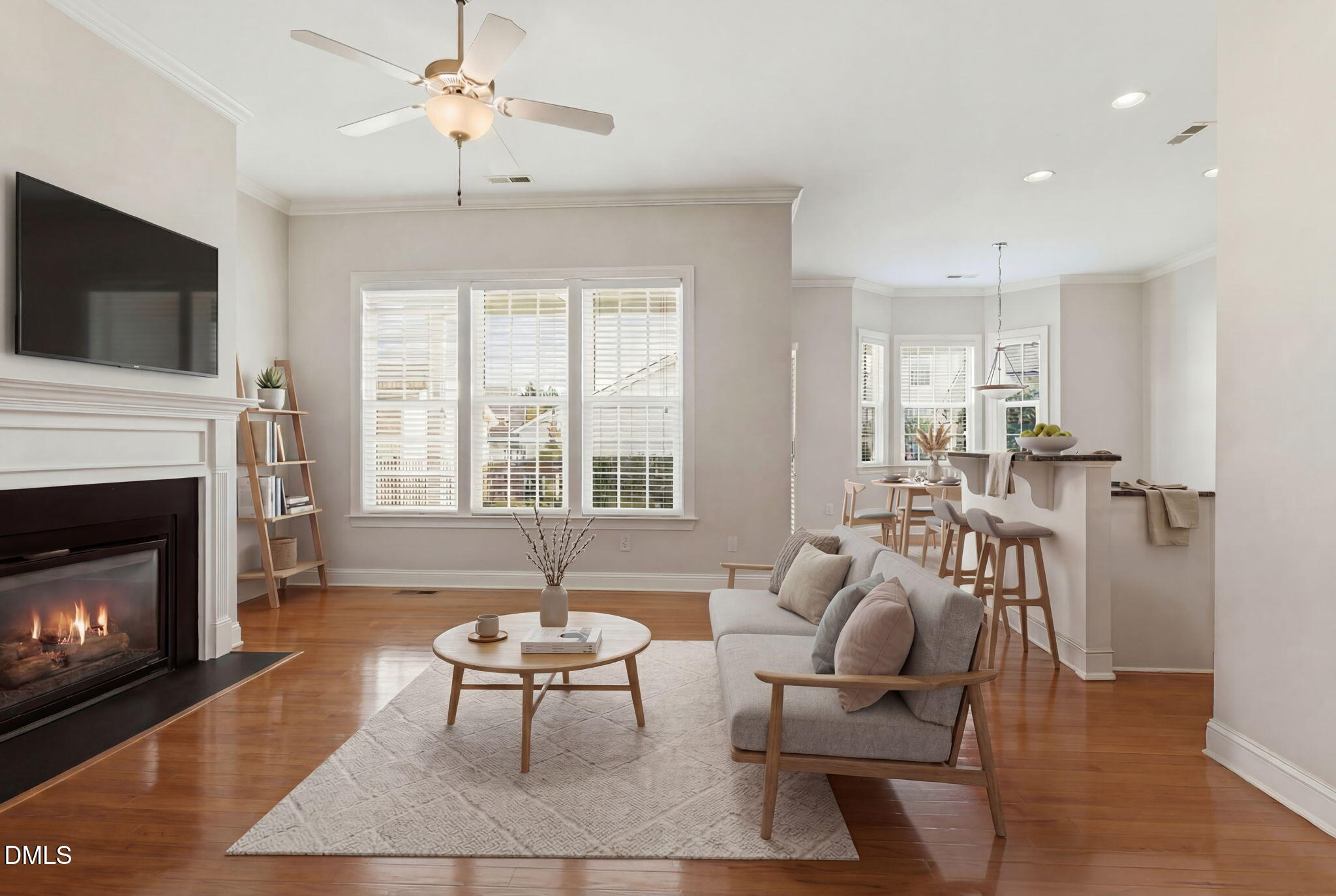 804 Historian Street Raleigh, NC 27603 - Photo 12 of 55 a living room with furniture a flat screen tv and a fireplace