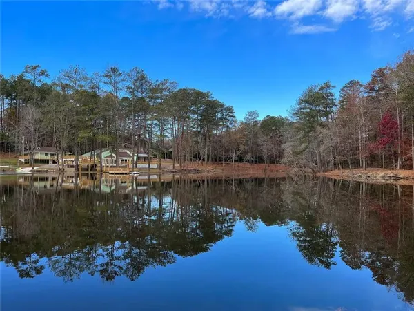 a view of a lake with a mountain in the background