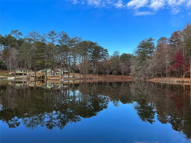 a view of a lake with a mountain in the background