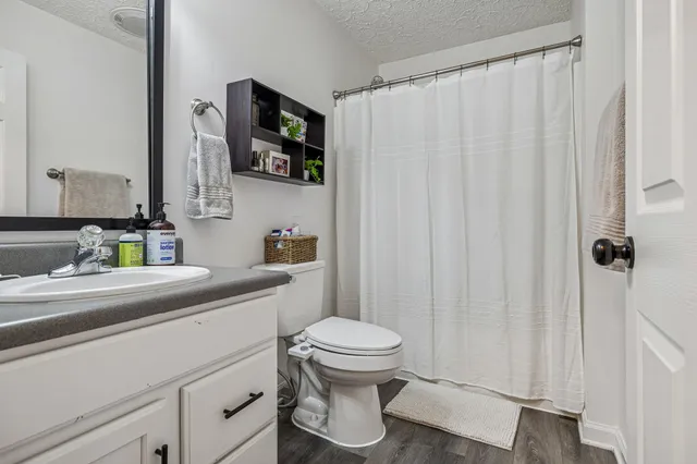 a bathroom with a sink a toilet and a mirror