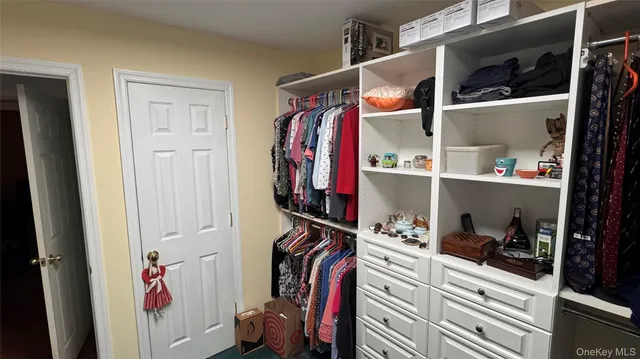 a view of walk in closet with clothes and shoes