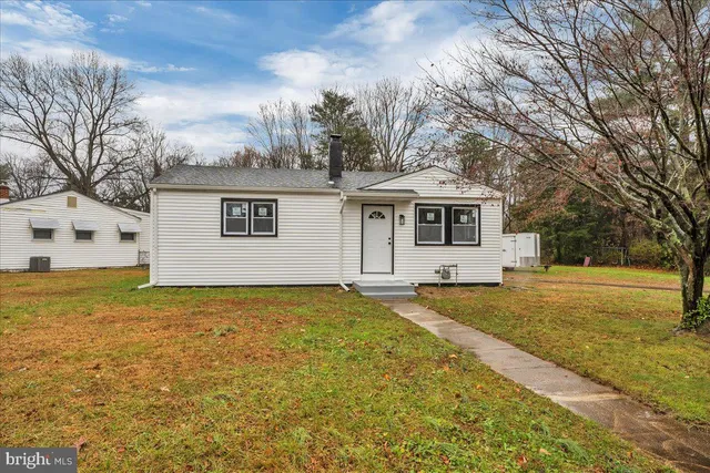 a front view of a house with yard patio and tree