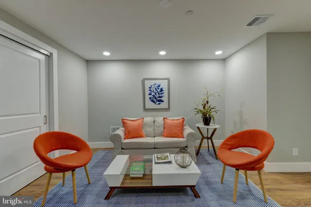 a room with furniture and a potted plant