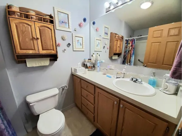 a bathroom with a sink vanity mirror and toilet