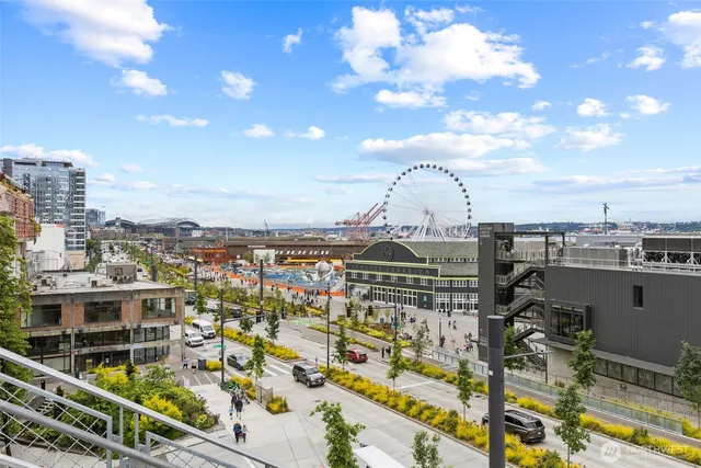 a view of a lake with a terrace