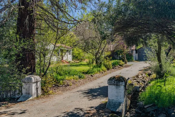 a view of a pathway with a yard