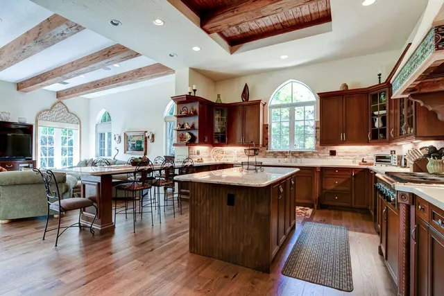 a kitchen with lots of counter top space