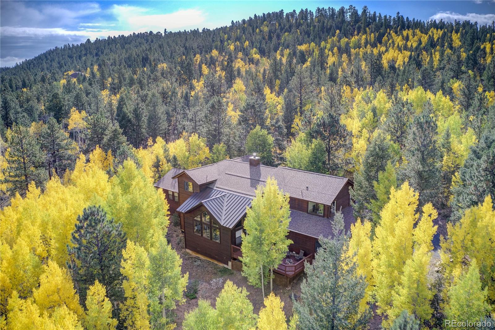105 Desperado Road Bailey, CO 80421 - Photo 40 of 40 an aerial view of a house with a yard swimming pool and mountain view