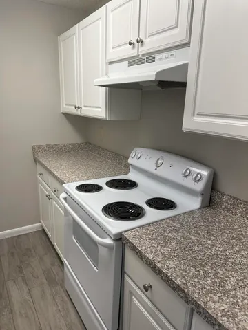 a kitchen with a sink a stove and cabinets