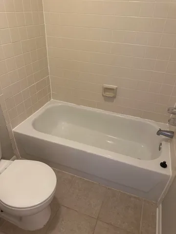 a bathroom with a toilet and bathtub