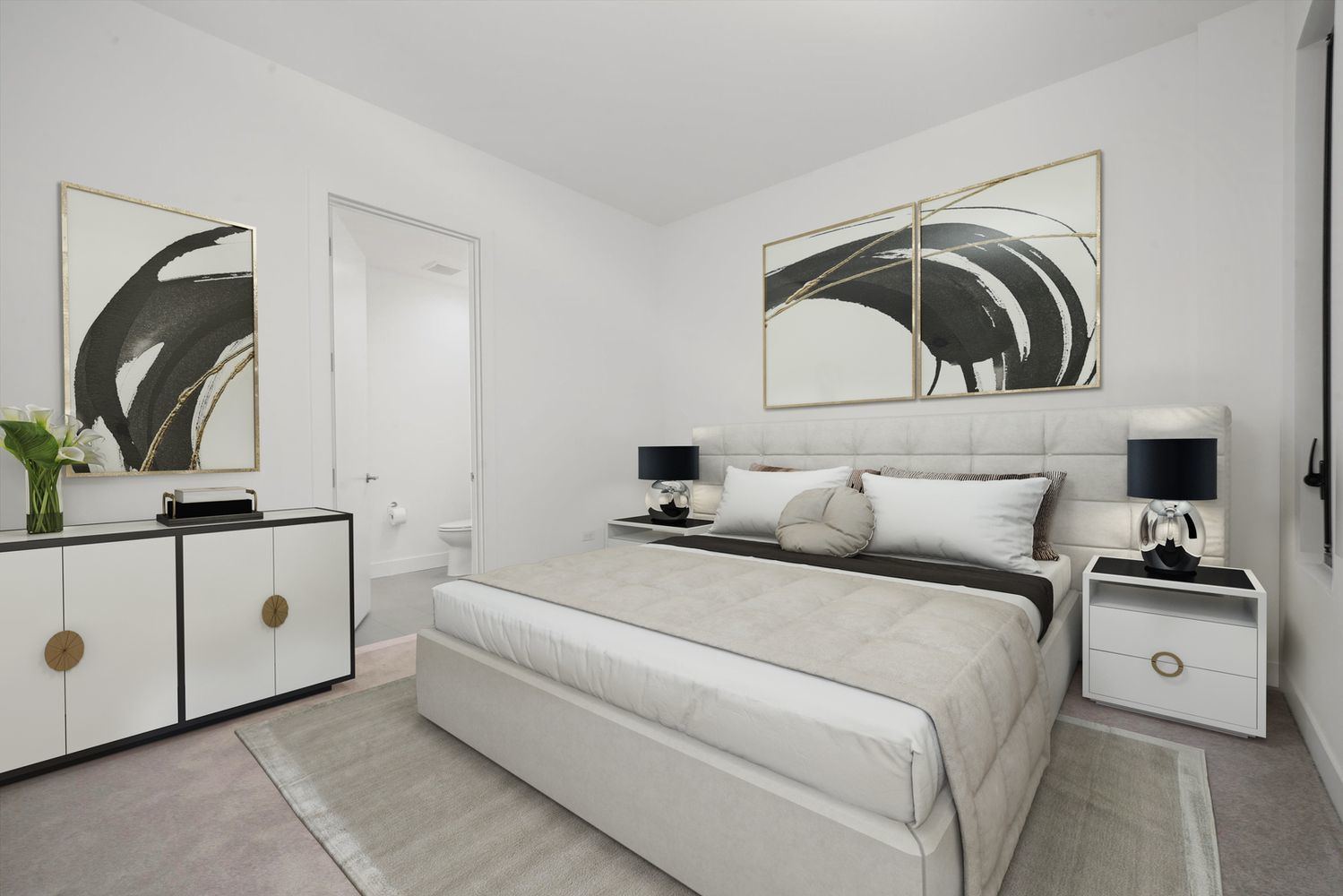 323 South Racine Avenue, Unit 3C Chicago, IL 60607 - Photo 13 of 18 a bedroom with a bed and a mirror