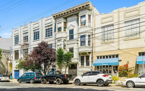 front view of a building with a street
