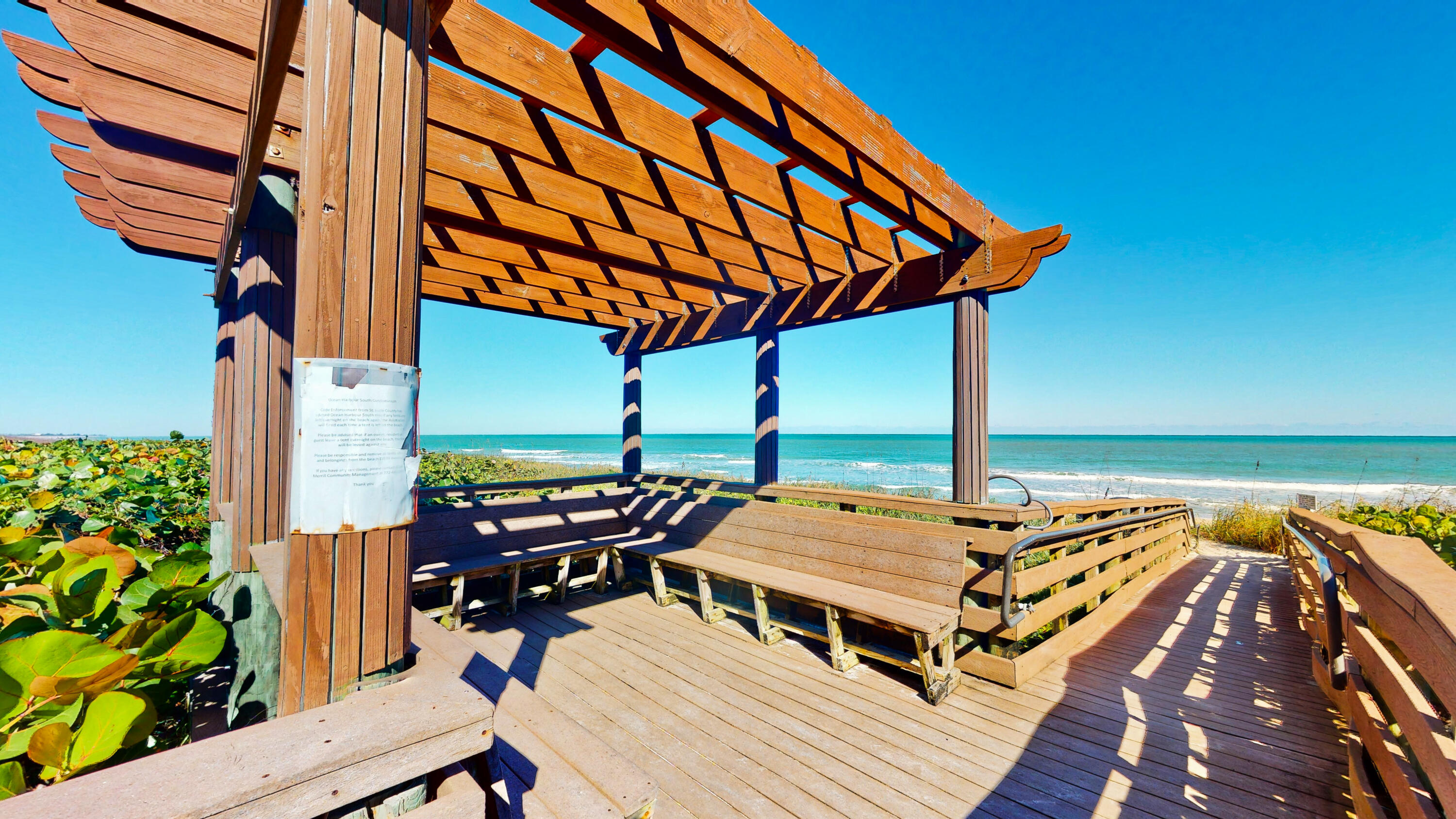 an outdoor space with furniture