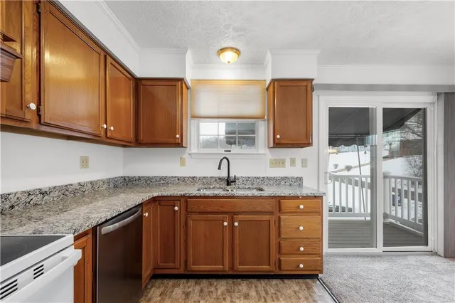 a kitchen with a sink cabinets and window