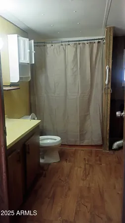 a bathroom with a sink a toilet a mirror and shower