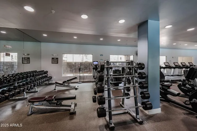 a view of a room with gym equipment