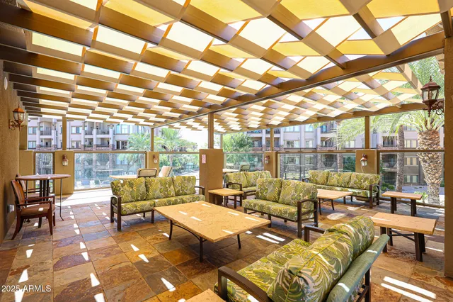 a outdoor space with lots of tables and chairs