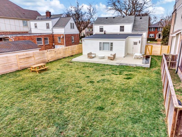 a view of a backyard with a garden and trees