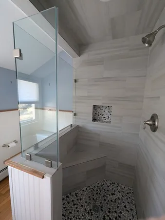 a bathroom with a shower
