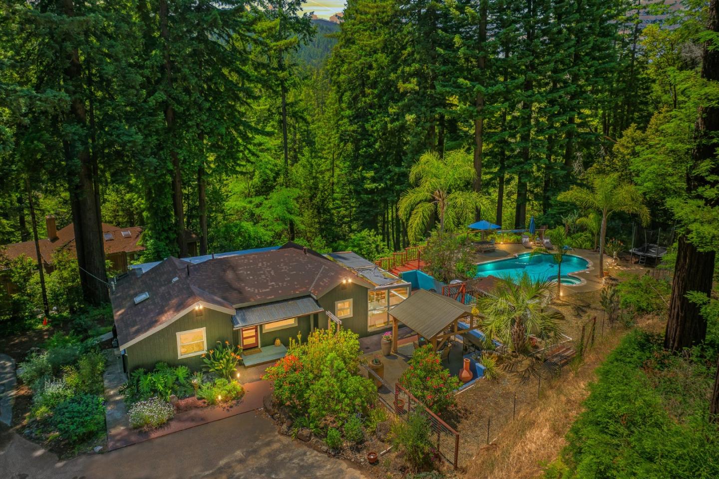 11150 Riverside Road Brookdale, CA 95005 - Photo 54 of 55 an aerial view of a house with yard swimming pool and outdoor seating