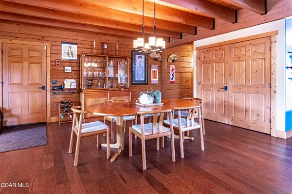 a work room with furniture and a table