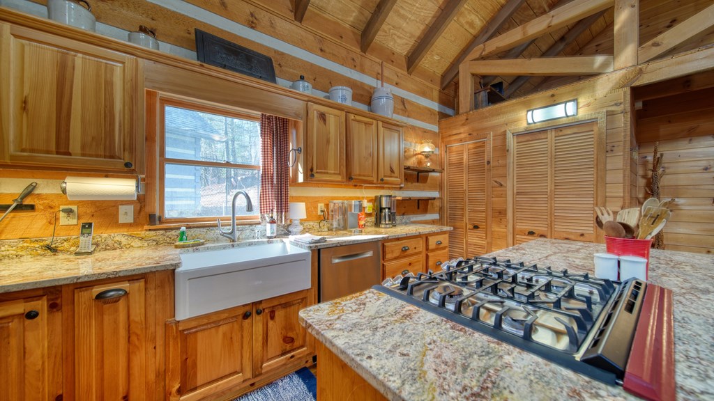 492 Chinkapin Drive Blue Ridge, GA 30513 - Photo 33 of 45 a kitchen with stainless steel appliances granite countertop a sink stove and cabinets