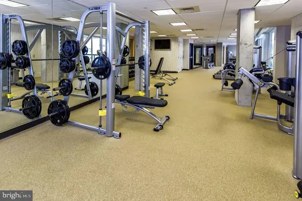 a view of a room with gym equipment