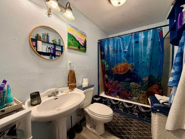 a bathroom with a sink a toilet and a mirror