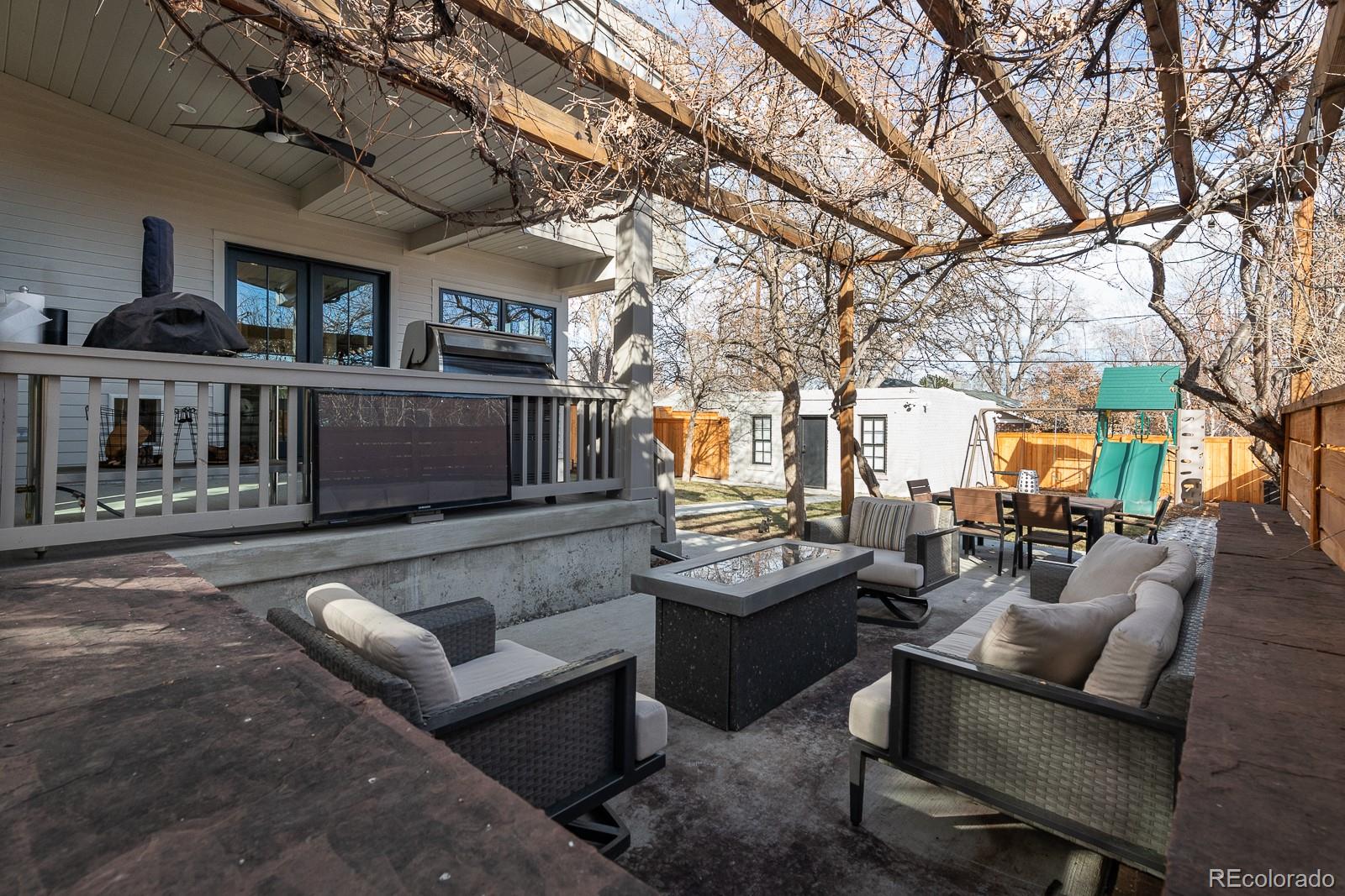 4150 Hooker Street Denver, CO 80211 - Photo 36 of 40 a view of a patio with couches fire pit and a large tree