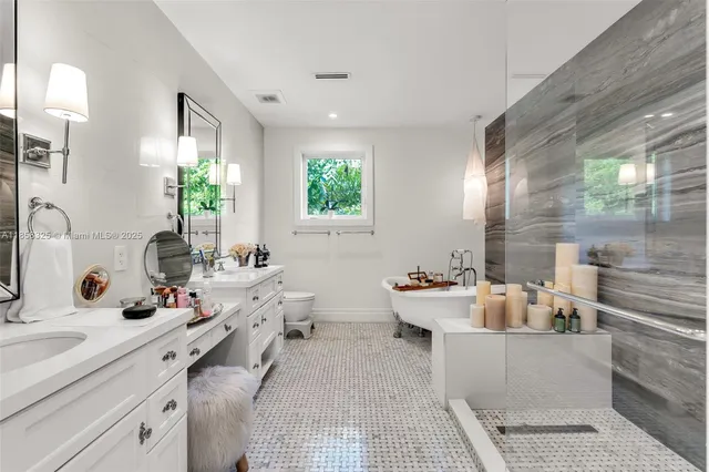 a bedroom with a bed and furniture