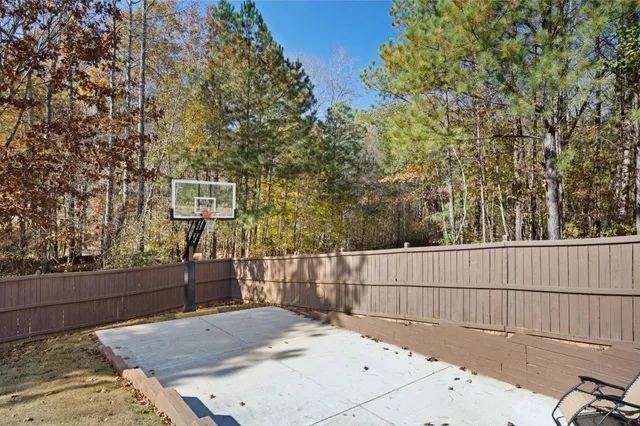 a view of a backyard with a tree
