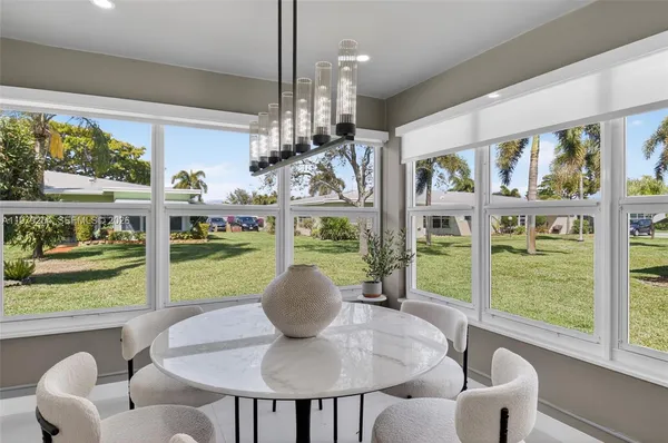 a living room with large window