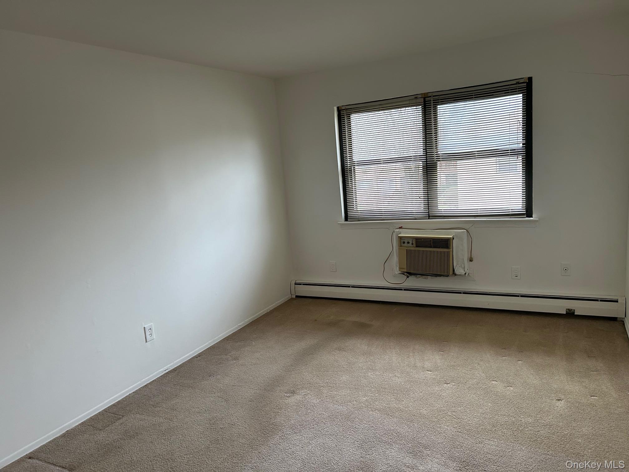 122 Sneden Place West, Unit 122 Spring Valley, NY 10977 - Photo 14 of 20 Unfurnished room with light carpet, a baseboard heating unit, and a wall mounted air conditioner