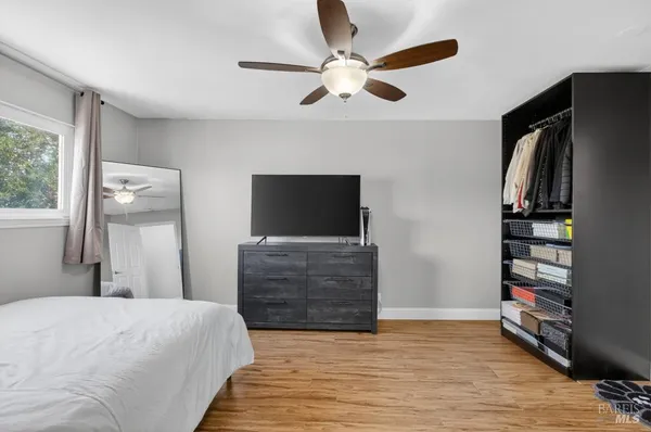 a view of a backyard with a garden and plants