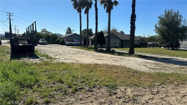 a view of a yard with palm trees