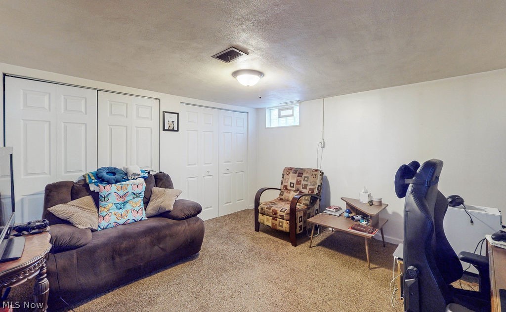 770 Yerrick Road Akron, OH 44312 - Photo 19 of 28 Living room with light carpet and a textured ceiling