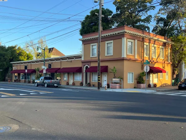 front view of a building with a street