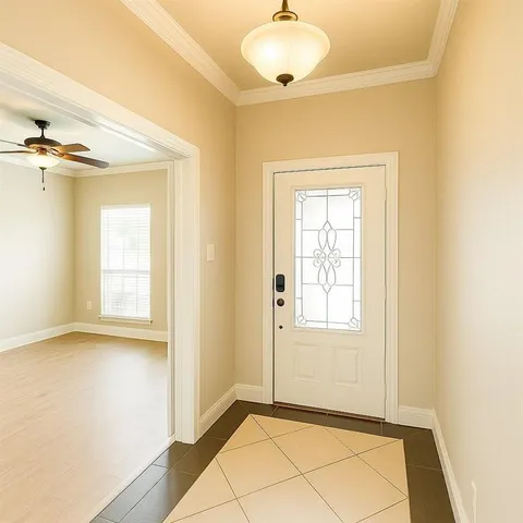 an empty room with windows