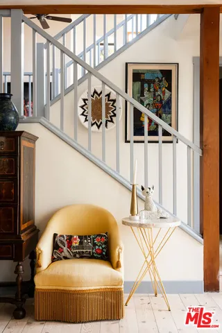 a building with glass windows and a table