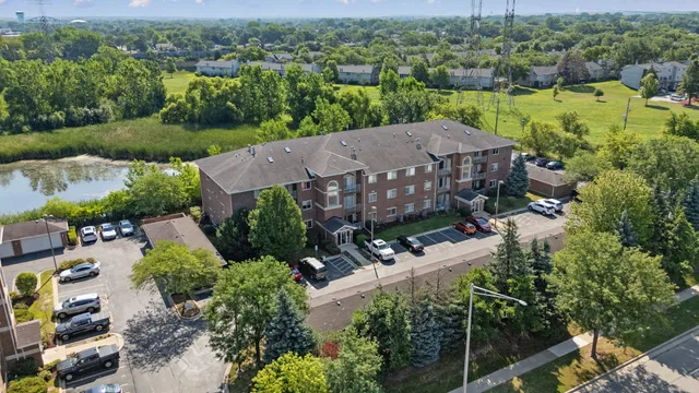 an aerial view of a house with garden