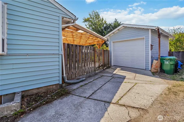 an aerial view of a house with garden