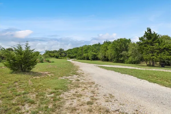 a view of a field with an trees