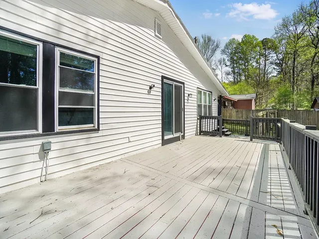 a porch with seating space