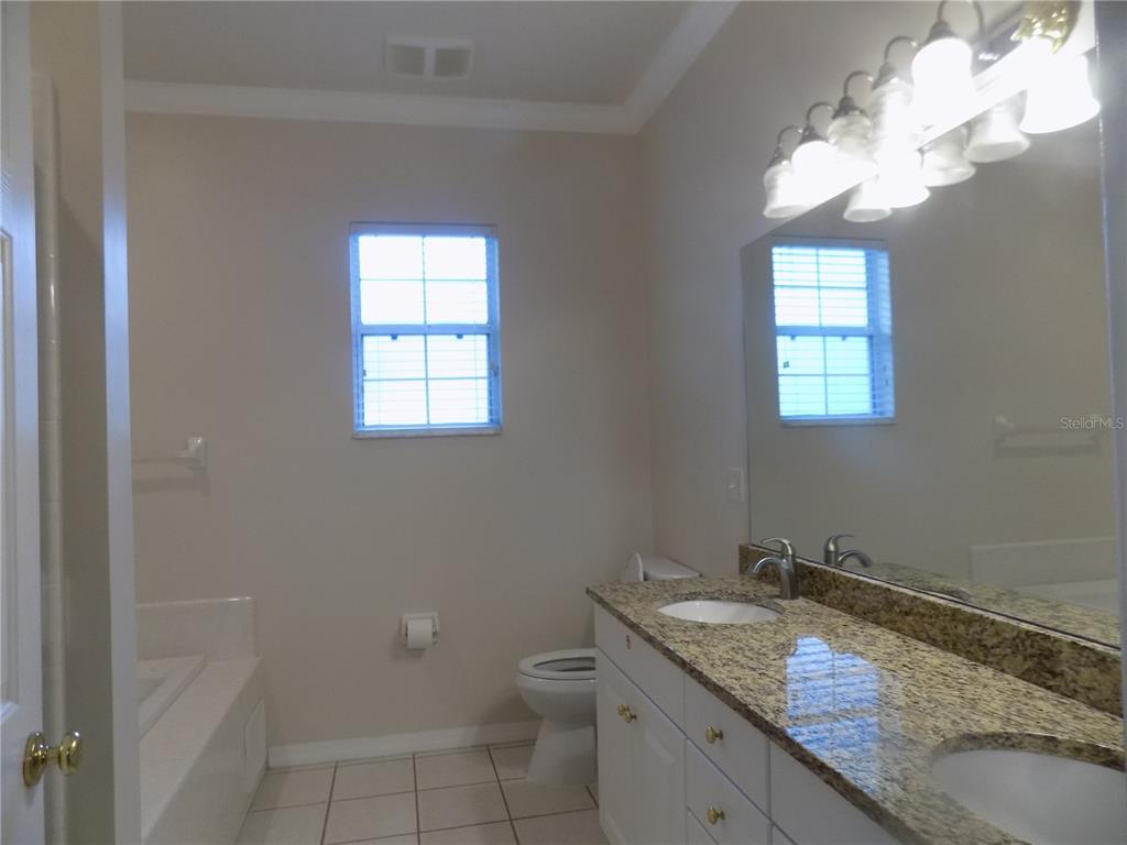 11903 Northwest 9 Road Gainesville, FL 32606 - Photo 45 of 60 a bathroom with a granite countertop sink a toilet and a mirror