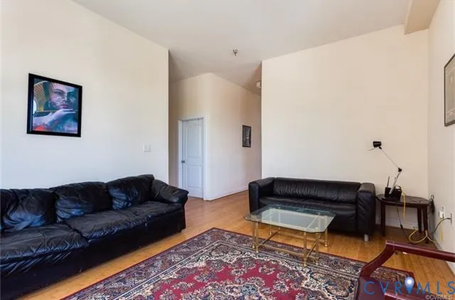 a living room with furniture and a rug